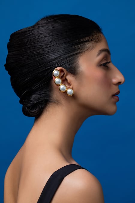 Ethnic Andaz_Gold Plated Pearls Baroque Pair Of Ear Cuffs _Online_at_Aza_Fashions