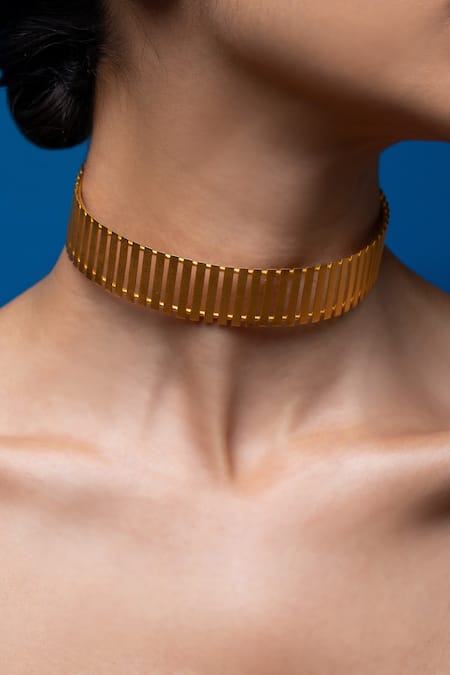 Ethnic Andaz_Gold Plated Striped Fence Choker _Online_at_Aza_Fashions
