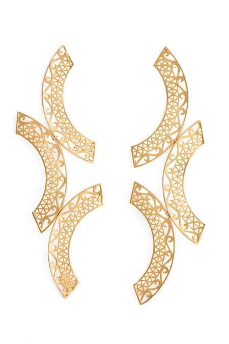 Ethnic Andaz Kalchakra Lattice Semi-Circle Earrings 