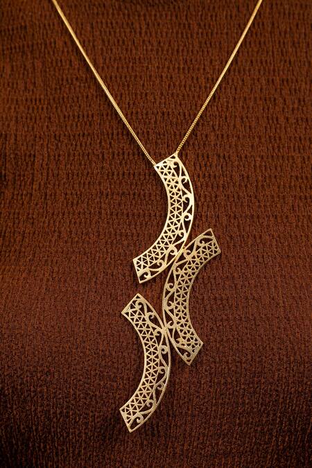 Ethnic Andaz_Gold Plated Kalchakra Lattice Vertical Necklace _Online_at_Aza_Fashions