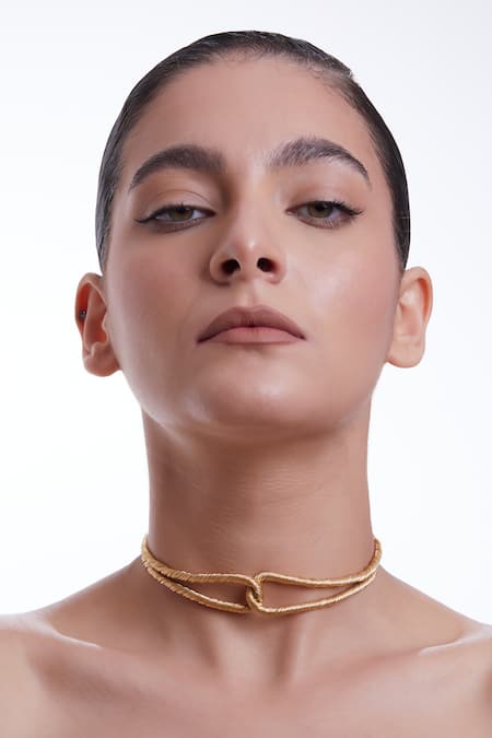 Ethnic Andaz_Gold Plated Threaded Interlocked Choker _Online_at_Aza_Fashions