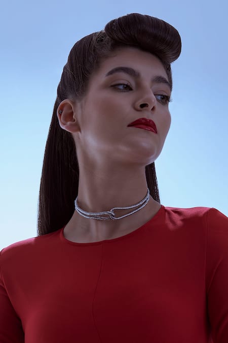 Ethnic Andaz_Silver Plated Threaded Interlocked Choker _Online_at_Aza_Fashions