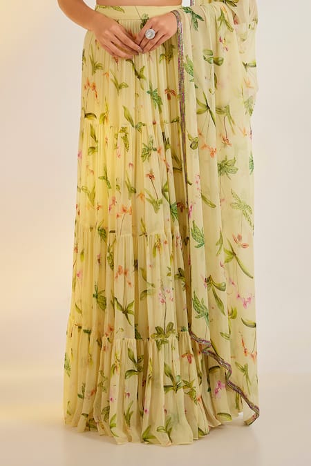 Ewoke_Multi Color Georgette Embroidery Square Neck Floral Pattern Lehenga Set _Online_at_Aza_Fashions