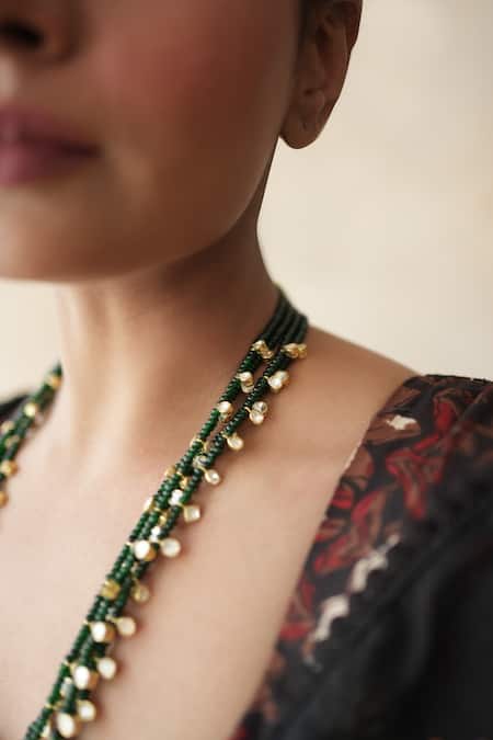 Gulabo Jaipur_Brown Silk Embroidery, Sequins Round Neck Printed Anarkali, Pant And Dupatta Set _at_Aza_Fashions