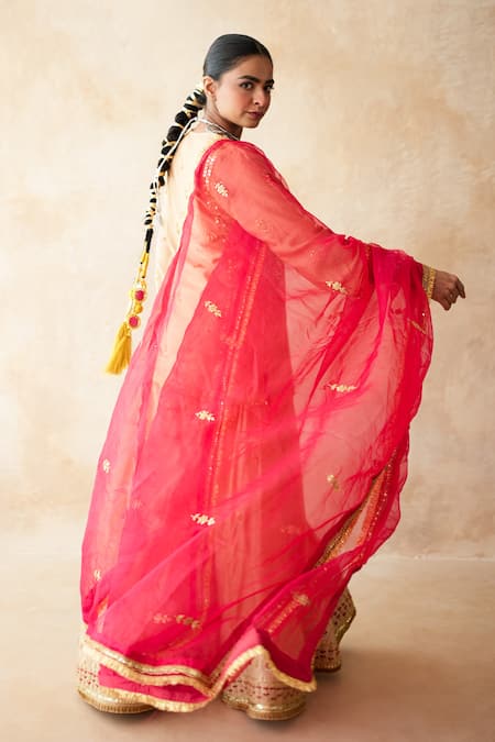 Gulabo Jaipur Gold Silk Embroidery, Sequins Split V-neck Neena Hand Work Kurta And Sharara Set Online at Aza Fashions Gulabo Jaipur_Gold Silk Embroidery, Sequins Split V-neck Neena Hand Work Kurta And Sharara Set _Online_at_Aza_Fashions