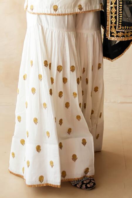 Gulabo Jaipur_Off White Silk, Organza Embroidery, Metallic Fursat Hand Work Kurta Sharara Set _Online_at_Aza_Fashions