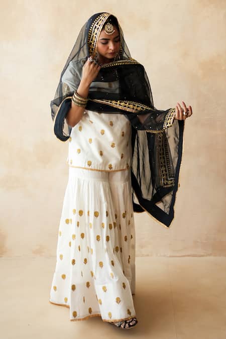 Buy_Gulabo Jaipur_Off White Silk, Organza Embroidery, Metallic Fursat Hand Work Kurta Sharara Set _Online_at_Aza_Fashions