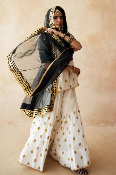Gulabo Jaipur_Off White Silk, Organza Embroidery, Metallic Fursat Hand Work Kurta Sharara Set _at_Aza_Fashions
