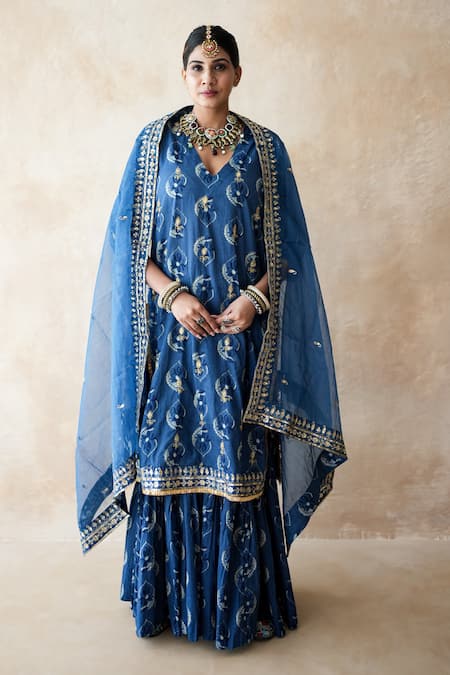 Buy Gulabo Jaipur Blue Cotton, Cambric Embroidery, Zari, Nazia Hand Work Pattern Kurta Sharara Set Buy_Gulabo Jaipur_Blue Cotton, Cambric Embroidery, Zari, Nazia Hand Work Pattern Kurta Sharara Set