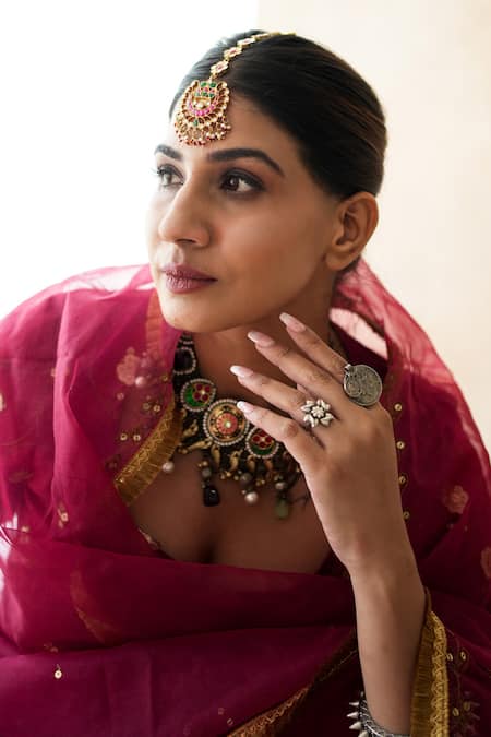 Gulabo Jaipur Red Silk Embroidery, Sequins, Metallic Thread Round Masoom Hand Work Kurta Set Online at Aza Fashions Gulabo Jaipur_Red Silk Embroidery, Sequins, Metallic Thread Round Masoom Hand Work Kurta Set _Online_at_Aza_Fashions