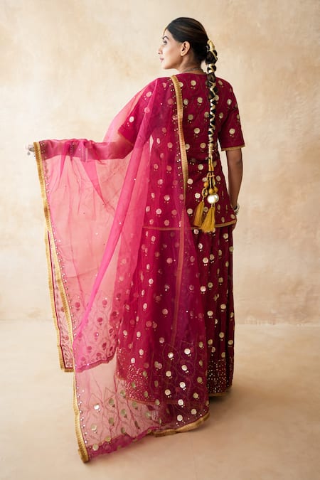 Shop Gulabo Jaipur Red Silk Embroidery, Sequins, Metallic Thread Round Masoom Hand Work Kurta Set at Aza Fashions Shop_Gulabo Jaipur_Red Silk Embroidery, Sequins, Metallic Thread Round Masoom Hand Work Kurta Set _at_Aza_Fashions