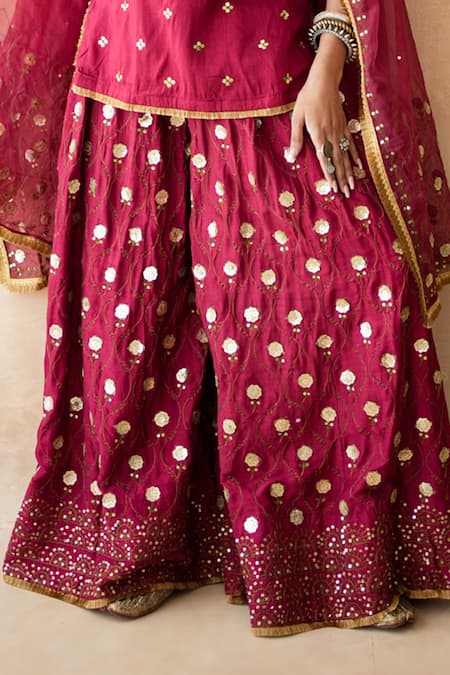 Buy Gulabo Jaipur Red Silk Embroidery, Sequins, Metallic Thread Round Masoom Hand Work Kurta Set Buy_Gulabo Jaipur_Red Silk Embroidery, Sequins, Metallic Thread Round Masoom Hand Work Kurta Set