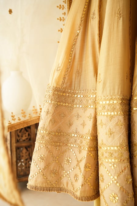 Gulabo Jaipur Gold Silk Embroidery, Mirrors, Zari, Sequins, Shabana Hand Work Anarkali Set at Aza Fashions Gulabo Jaipur_Gold Silk Embroidery, Mirrors, Zari, Sequins, Shabana Hand Work Anarkali Set _at_Aza_Fashions