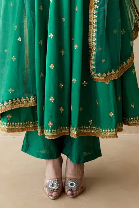 Buy Gulabo Jaipur Green Silk, Net Sequins, Zari, Embroidery Round Malala Hand Work Anarkali Set Online at Aza Fashions Buy_Gulabo Jaipur_Green Silk, Net Sequins, Zari, Embroidery Round Malala Hand Work Anarkali Set _Online_at_Aza_Fashions