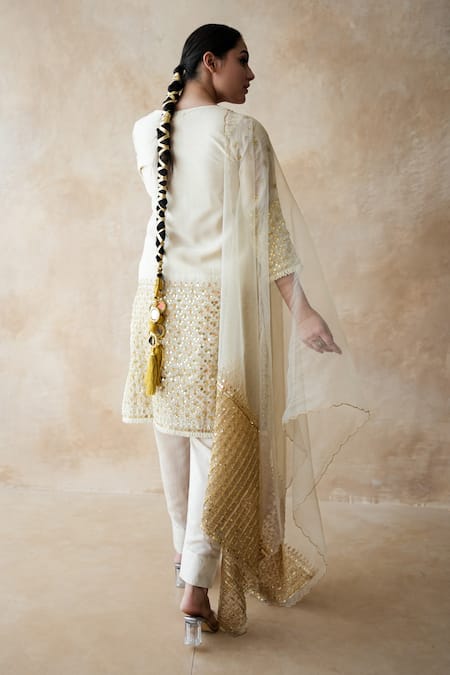Shop Gulabo Jaipur Off White Silk, Organza Sequins, Zari, Luna Hand Work Embroidered Kurta Set Online at Aza Fashions Shop_Gulabo Jaipur_Off White Silk, Organza Sequins, Zari, Luna Hand Work Embroidered Kurta Set _Online_at_Aza_Fashions