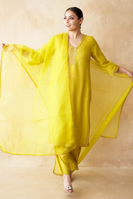 Buy Gulabo Jaipur Yellow Silk, Organza Embroidery, Zari, Sequins, Hema Hand Work Kurta Pant Set Online at Aza Fashions Buy_Gulabo Jaipur_Yellow Silk, Organza Embroidery, Zari, Sequins, Hema Hand Work Kurta Pant Set _Online_at_Aza_Fashions