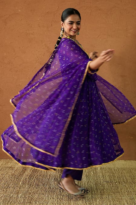 Buy Gulabo Jaipur Purple Georgette Gota Patti Square Neck Arzu Printed Anarkali Set Buy_Gulabo Jaipur_Purple Georgette Gota Patti Square Neck Arzu Printed Anarkali Set