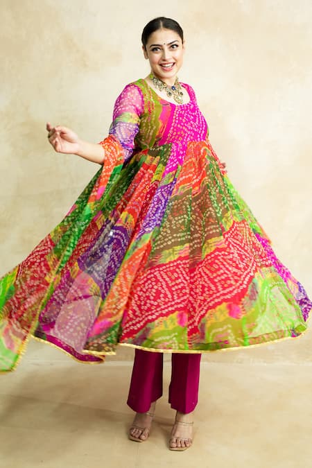 Buy Gulabo Jaipur Pink Georgette Round Neck Arzu Bandhani Pattern Anarkali Set Online at Aza Fashions Buy_Gulabo Jaipur_Pink Georgette Round Neck Arzu Bandhani Pattern Anarkali Set _Online_at_Aza_Fashions