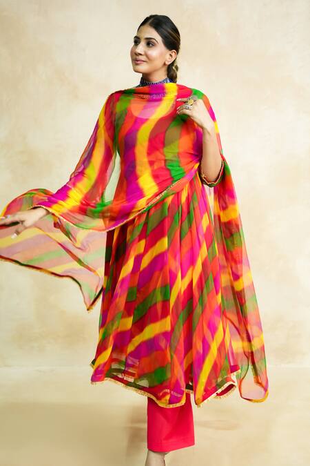 Buy Gulabo Jaipur Multi Color Georgette Round Neck Arzu Leheriya Anarkali Set Buy_Gulabo Jaipur_Multi Color Georgette Round Neck Arzu Leheriya Anarkali Set