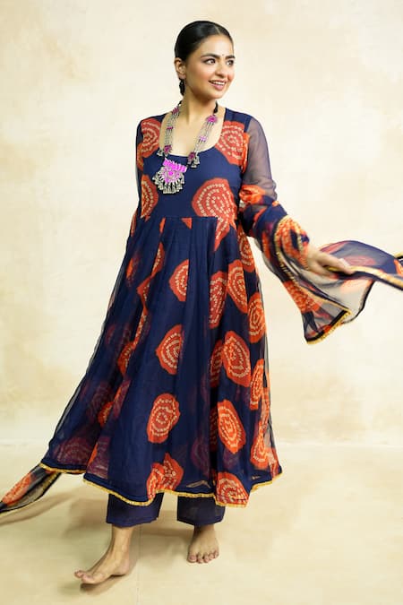 Gulabo Jaipur Navy Georgette Gota Patti Round Neck Arzu Printed Anarkali Set Online at Aza Fashions Gulabo Jaipur_Navy Georgette Gota Patti Round Neck Arzu Printed Anarkali Set _Online_at_Aza_Fashions