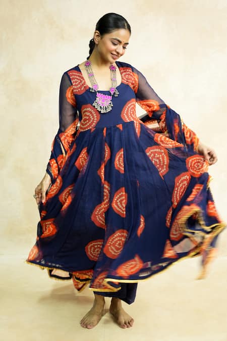 Buy Gulabo Jaipur Navy Georgette Gota Patti Round Neck Arzu Printed Anarkali Set Online at Aza Fashions Buy_Gulabo Jaipur_Navy Georgette Gota Patti Round Neck Arzu Printed Anarkali Set _Online_at_Aza_Fashions