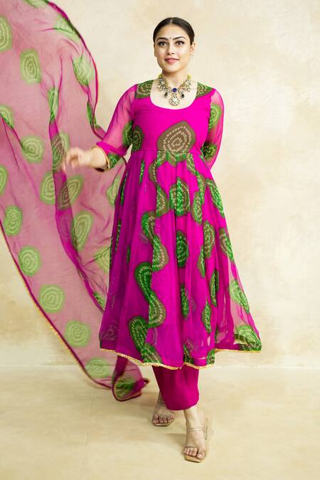Gulabo Jaipur Pink Georgette Round Neck Arzu Bandhani Print Anarkali Set Online at Aza Fashions Gulabo Jaipur_Pink Georgette Round Neck Arzu Bandhani Print Anarkali Set _Online_at_Aza_Fashions