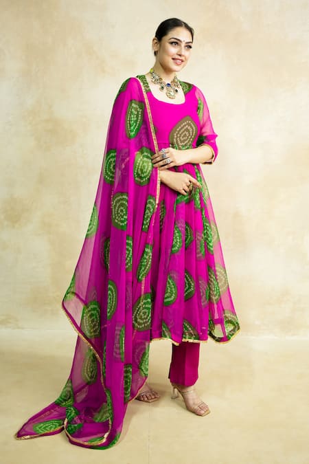 Buy Gulabo Jaipur Pink Georgette Round Neck Arzu Bandhani Print Anarkali Set Online at Aza Fashions Buy_Gulabo Jaipur_Pink Georgette Round Neck Arzu Bandhani Print Anarkali Set _Online_at_Aza_Fashions