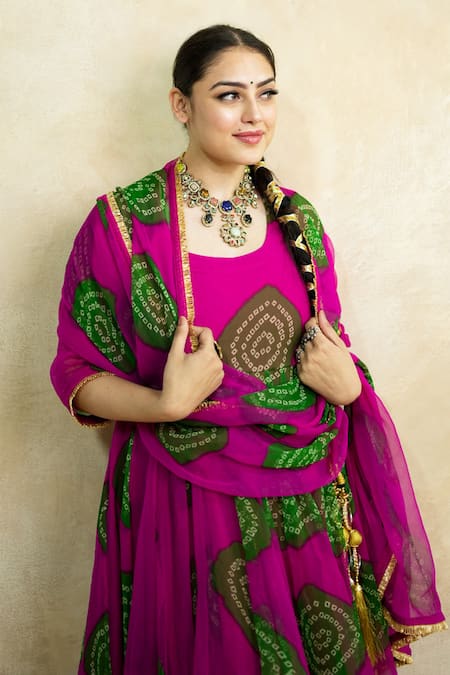 Gulabo Jaipur Pink Georgette Round Neck Arzu Bandhani Print Anarkali Set at Aza Fashions Gulabo Jaipur_Pink Georgette Round Neck Arzu Bandhani Print Anarkali Set _at_Aza_Fashions