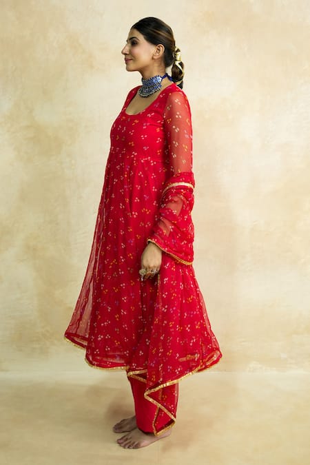 Buy Gulabo Jaipur Red Georgette Gota Patti Round Neck Arzu Print Anarkali Set Online at Aza Fashions Buy_Gulabo Jaipur_Red Georgette Gota Patti Round Neck Arzu Print Anarkali Set _Online_at_Aza_Fashions