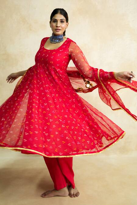 Buy Gulabo Jaipur Red Georgette Gota Patti Round Neck Arzu Print Anarkali Set Buy_Gulabo Jaipur_Red Georgette Gota Patti Round Neck Arzu Print Anarkali Set