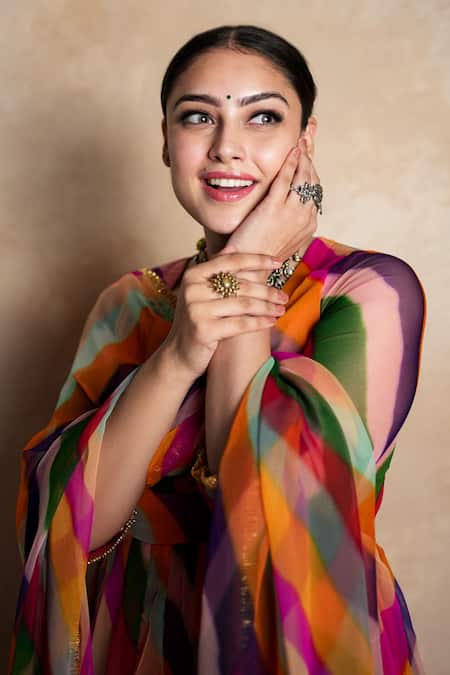 Gulabo Jaipur_Multi Color Georgette Piping Round Neck Arzu Striped Anarkali Set _Online_at_Aza_Fashions