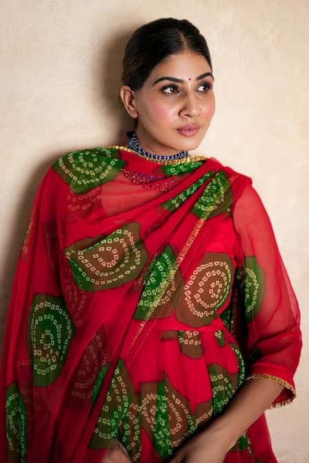 Shop Gulabo Jaipur Red Georgette Piping Round Neck Arzu Print Anarkali Set Online at Aza Fashions Shop_Gulabo Jaipur_Red Georgette Piping Round Neck Arzu Print Anarkali Set _Online_at_Aza_Fashions