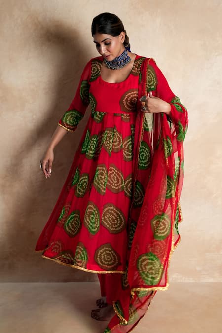 Buy Gulabo Jaipur Red Georgette Piping Round Neck Arzu Print Anarkali Set Buy_Gulabo Jaipur_Red Georgette Piping Round Neck Arzu Print Anarkali Set