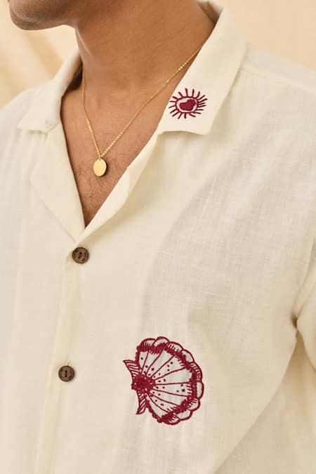 Jodi Off White Embroidery Lobster Pattern Shirt Online at Aza Fashions Jodi_Off White Embroidery Lobster Pattern Shirt _Online_at_Aza_Fashions