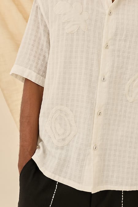 Shop_Jodi_White Handloom Cotton Applique Kunj Boxy Fit Shirt _Online_at_Aza_Fashions