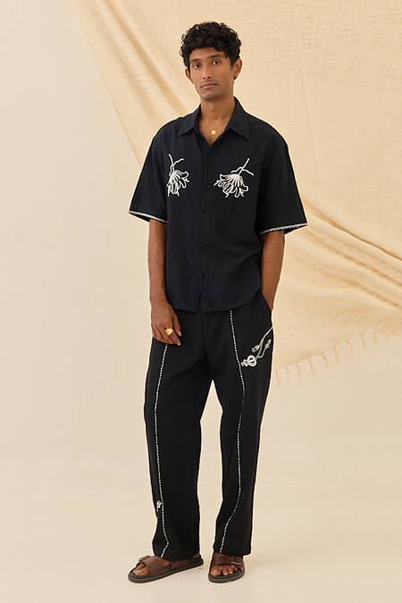 Buy_Jodi_Black Cotton Embroidery Jugnu Handloom Boxy Fit Shirt _Online_at_Aza_Fashions