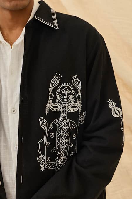 Buy_Jodi_Black Cotton Embroidery Jugnu Handloom Jacket _Online_at_Aza_Fashions