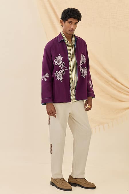 Jodi_Lavender Cotton Embroidery Morni Handloom Reversible Jacket _Online_at_Aza_Fashions