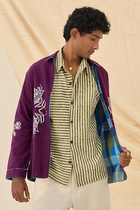 Buy_Jodi_Lavender Cotton Embroidery Morni Handloom Reversible Jacket _Online_at_Aza_Fashions