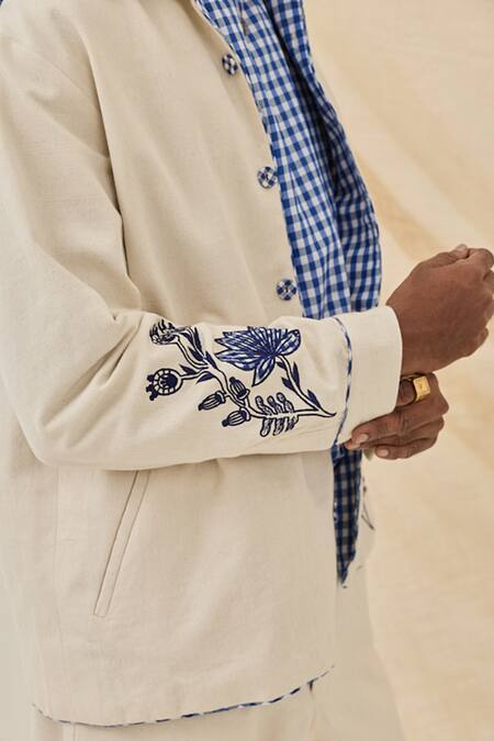 Buy_Jodi_Off White Denim Embroidery Saras Handloom Jacket _Online_at_Aza_Fashions