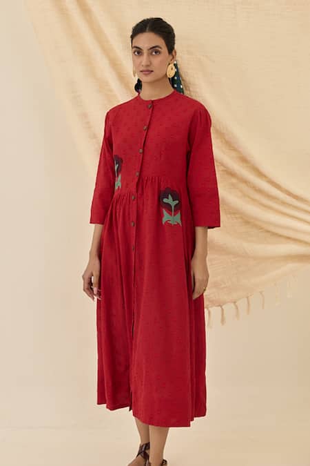 Jodi Unab Dobby Floral Applique Dress 