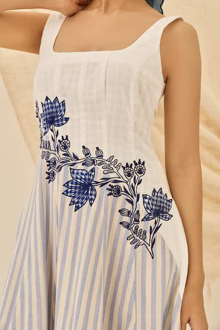 Jodi Kunj Striped & Embroidered Midi Dress 