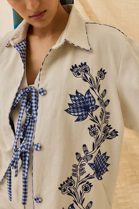 Shop_Jodi_Off White Denim Embroidery Collared Saras Floral Jacket _Online_at_Aza_Fashions