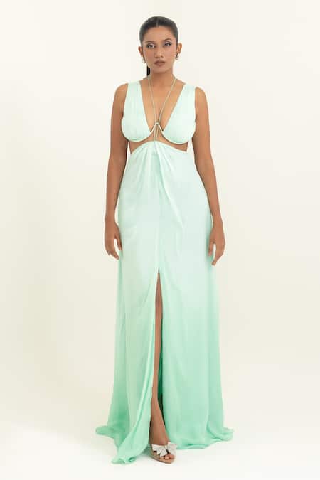 Pinup By Astha Plunging Neckline Cut-Out Gown 
