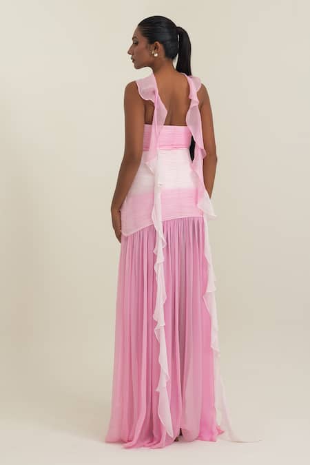 Pinup By Astha Ruched Strapless Gown With Stole 