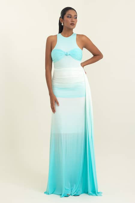 Pinup By Astha Side Drape Ombre Ruched Gown  