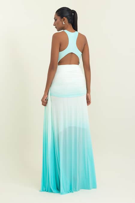 Pinup By Astha Side Drape Ombre Ruched Gown  
