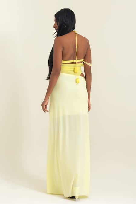 Pinup By Astha Halter Neck Ruched Bust Cut-Out Gown 