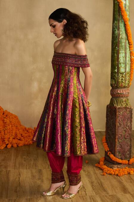 Reeti Arneja_Multi Color Handloom Cotton, Silk Beads, Metallic Thread Rang Raas Woven Dress _Online_at_Aza_Fashions