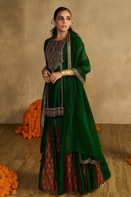 Reeti Arneja Green Handloom Cotton, Silk, Organza Embroidery, Paan Patola Kurta Gharara Set Online at Aza Fashions Reeti Arneja_Green Handloom Cotton, Silk, Organza Embroidery, Paan Patola Kurta Gharara Set _Online_at_Aza_Fashions
